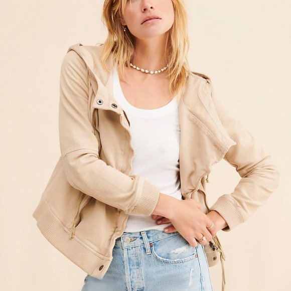 Free People We the Free Womens Carmen Moto Jacket Zip Hoody in Calm Sand S NWT - Picture 5 of 14